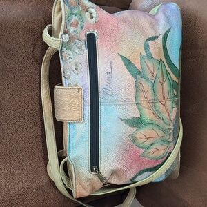 Anna by Anuschka Genuine Leather Hand Painted Shoulder Bag Purse Butterfly Theme
